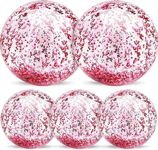 5 Pcs Inflatable Beach Balls, 16 Inch & 24 Inch Large Confetti Glitter Beach Balls, Sequins Clear Blow up Pool Balls Toys for Christmas Party Decorations 2026 New Year Birthday Summer Swimming Pool