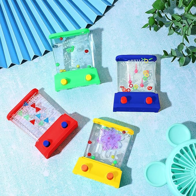 Gejoy 4 Pieces Water Games Handheld Easter Basket Stuffers for Kids Water Ring Toss Handheld Game Mini Retro Pastime Car Toys Fidget Autism Toys for Easter Children Boys Girls Birthday(Modern Style)