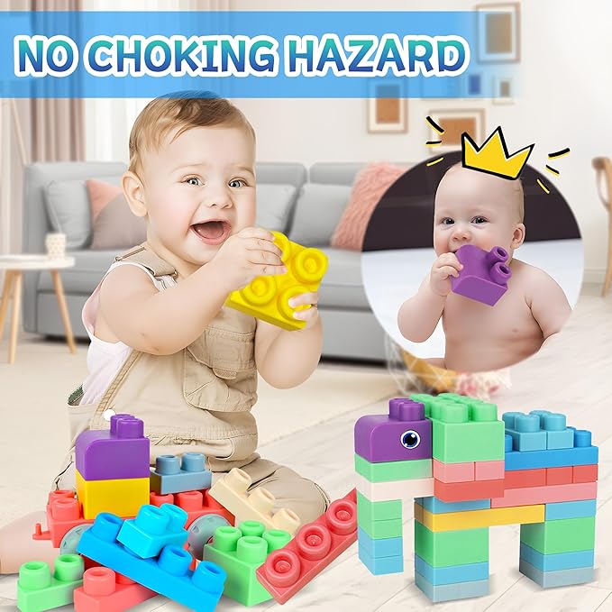 Baby Soft Blocks Building Block Toys, Blocks for Babies 6 Months and Up STEM Educational Toddler Gifts, Baby Soft Rubber Blocks Big Building Blocks Sensory Toys, 46PCS