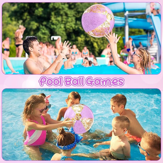 12 Pcs 16 Inch Inflatable Beach Balls Bulk Jumbo Pastel Inflatable Decorated Ball with Macaron Color PVC Party Ornaments for Summer Birthday Party Decoration(Purple)