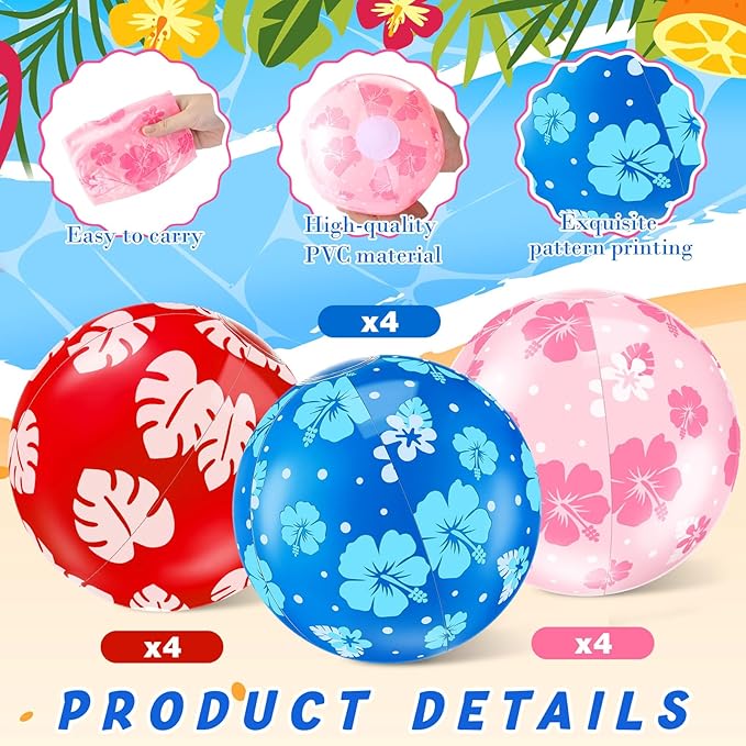 12 Pack Blue and Pink Cartoon Themed Beach Ball 7.87" Bulk for Summer Pool and Beach Game Gifts Birthday Party Supplies Decorations Favor