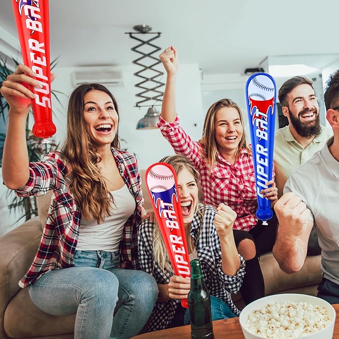 Fovths 18 Pieces Inflatable Baseball Bats, 22 Inch Blow Up Baseball Bat Inflates, Sports Theme Party Supplies for Summer Pool, Birthday Party Favors, Sports Carnival Decorations Prizes