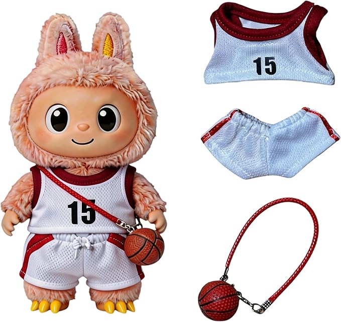Sports-Themed Basketball 3-Piece Set,is Suitable for a 17cm Dolls, Dolls Clothing Accessories (NO.15 - Red&White)【 Key Point 】 ：Only Clothes, no Dolls.