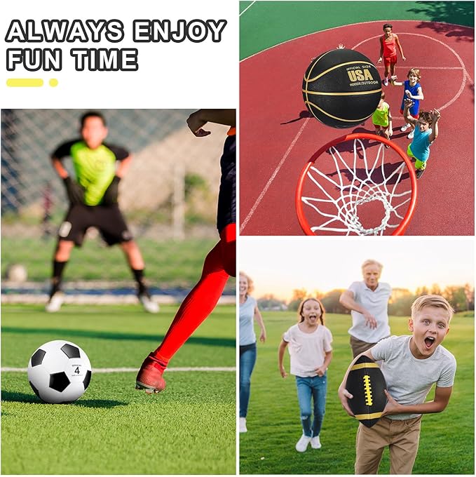 Libima 3 Pcs Sports Ball Set for Kids Teens Include Official Size Basketball Soccer Football with Pump and Carry Bag Training Practice Sport Back to School Gift