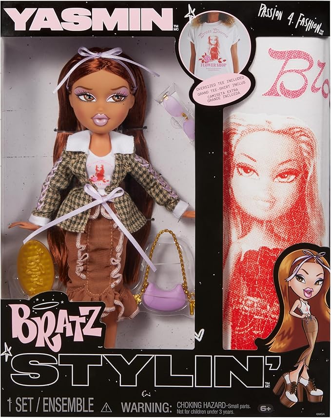 Bratz Stylin' Yasmin Fashion Doll with Customizable T-Shirt for You and Accessories