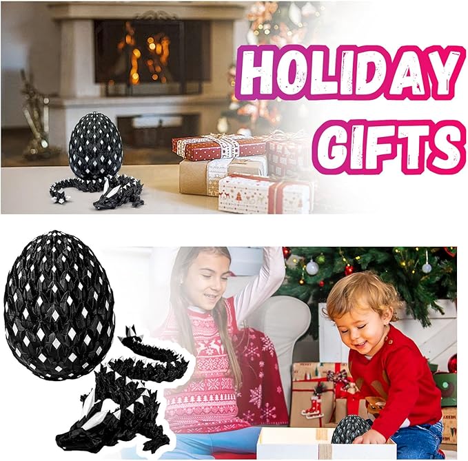 3D Printed Dragon Egg,Dragon Eggs Glow in with Dragon Inside Dark Articulated Animals Fidget Toy,Home Office Decor Executive Desk Toys for Autism/ADHD (Luminous White)