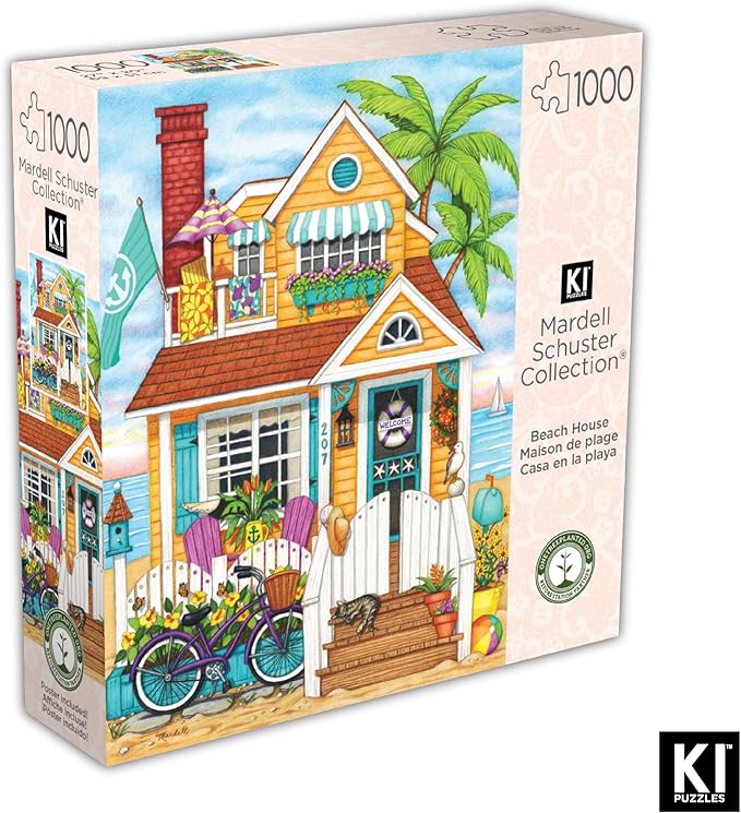 1000 Piece Puzzle for Adults Mardell Schuster Beach House Colorful Seaside 27x20 Jigsaw Puzzle