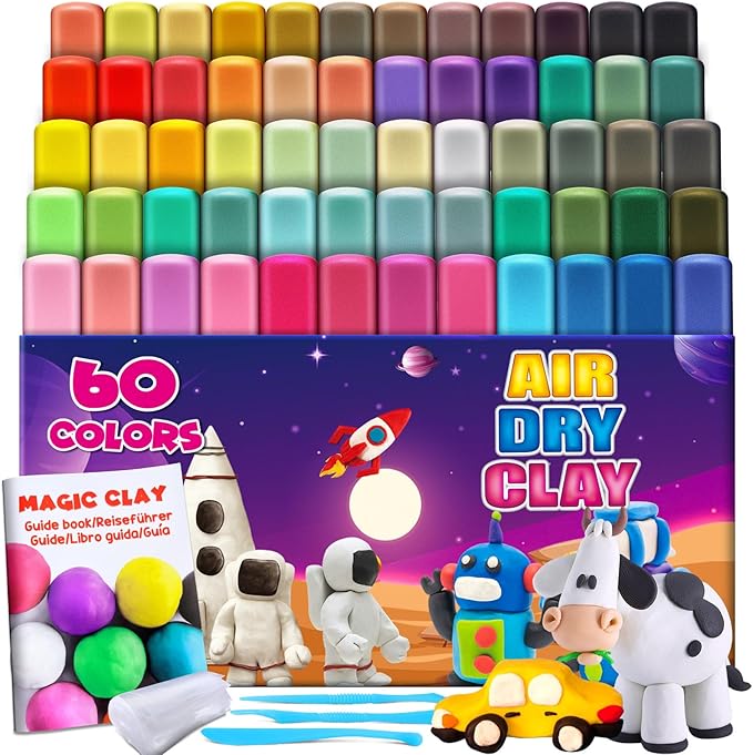 Magic Clay - Air Dry Clay 60 Colors, Modeling Clay for Kids with Tools, Soft & Ultra Light, Toys Gifts for Age 3 4 5 6 7 8+ Years Old Boys Girls Kids