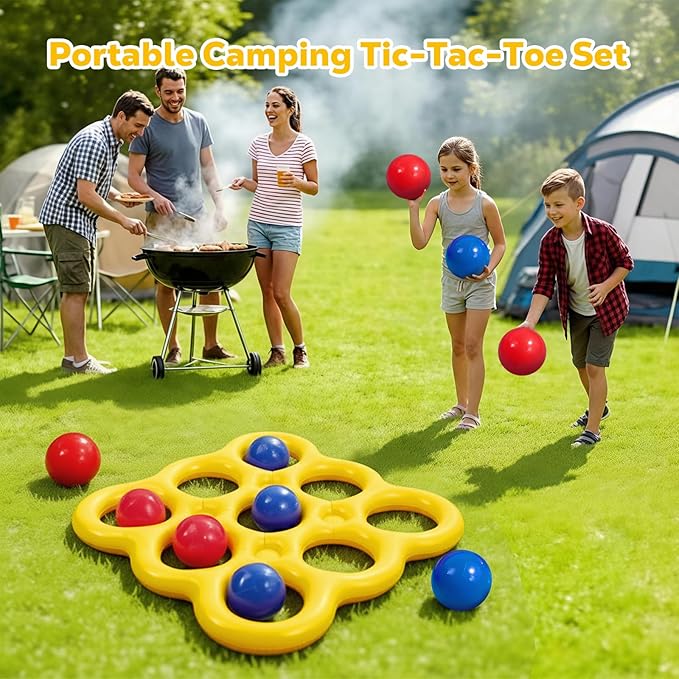 MoKo Pool Water Toys Tic-Tac-Toe Games Set, Inflatable Floats Toy with 10 Balls, Pool Games for Family Party Outdoor Beach Adults Teens Kids 2-10 Players
