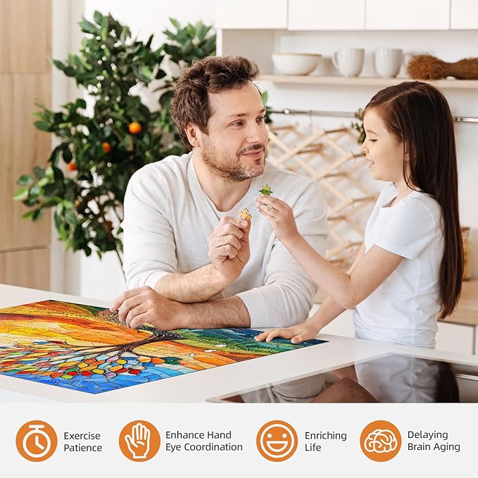 Colorful Stained Glass Tree of Life Puzzle - 1000 Pieces Jigsaw Puzzle for Adults - Challenging and Unique (19.7x27.6 in)