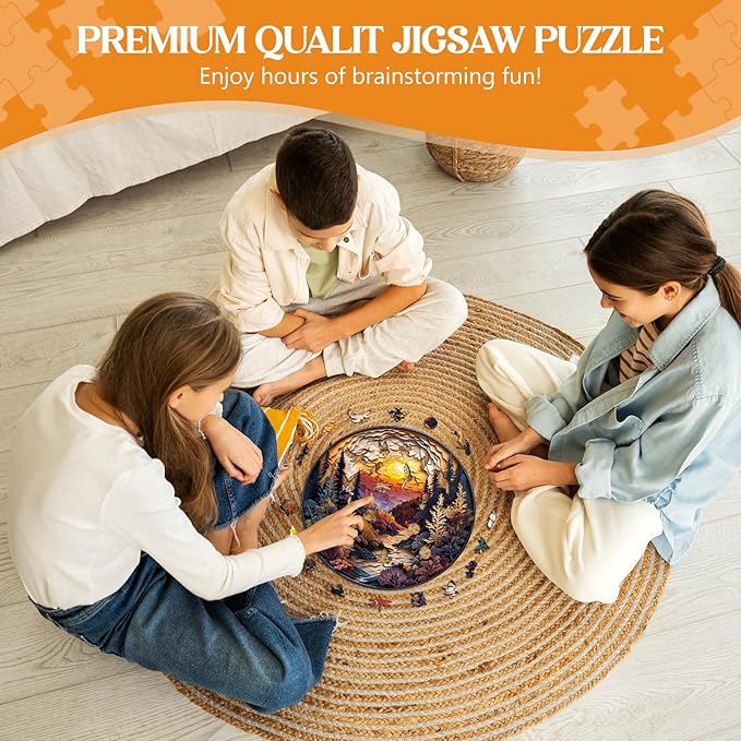 Wooden Puzzles for Adults, 3D Vision Effect-3D Sunset Forest Wood Puzzles Adult, Unique Shaped Wooden Jigsaw Puzzle, Birthday Gifts for Friends/Family/Puzzle Lovers, Home Decor(L-13.4 * 13.4in 300pcs)