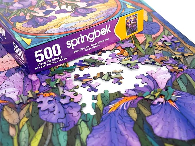 Springbok Stained Glass Iris 500 Piece Jigsaw Puzzle for Adults - Unique Cut Pieces - Made in USA