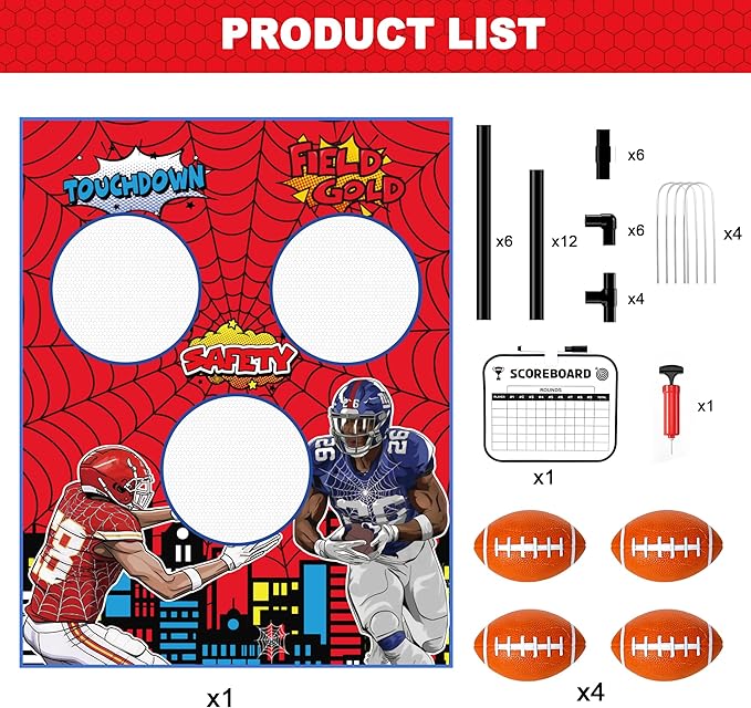 Football Toss Game Set, Includes 4 Soft Footballs - Outdoor Lawn Games for Kids, Family Parties