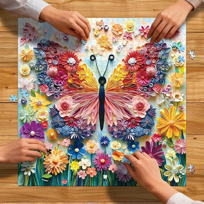 Butterfly Jigsaw Puzzles for Adults 1000 Pieces, Butterflies Difficult Animal Plant Adult and Family Game Challenging Fun Art Wall Decor - Colorful Flower Butterfly Z0814