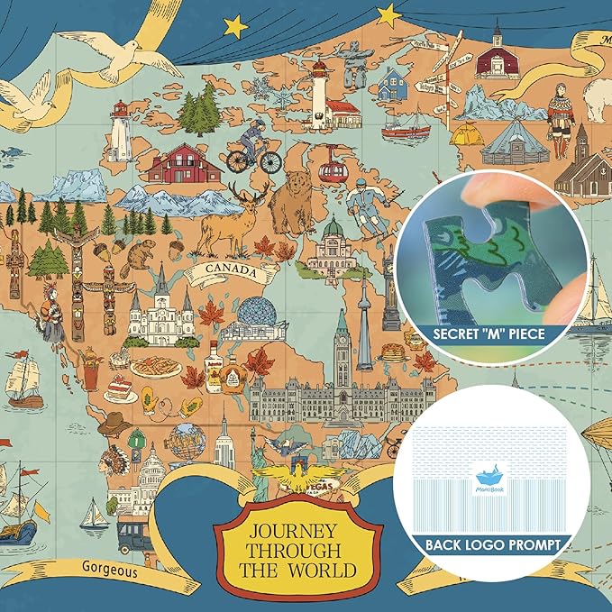 MOMIBOOK Puzzles for Adults 1000 Pieces Jigsaw Puzzles of Journey Through The World, Painting Image World Map Difficult Challenging Impossible Puzzle Unique Funny Party Christmas Birthday Gifts