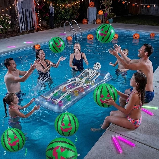 12 Pcs Watermelon Beach Balls Bulk with Jack O Lantern Face 7.87 Inch Inflatable Watermelon Swimming Pool Balls Summer Frights Decor for Summer Swimming Pool Water Games Party Favors