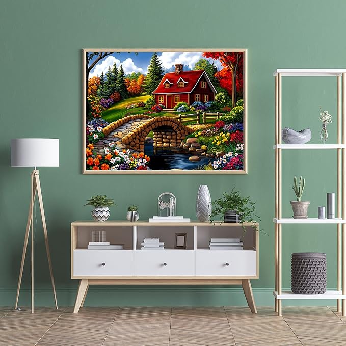 Puzzles for Adults 500 Pieces, Nature Landscape Jigsaw Puzzles - Cottage in Bloom, Impossible Nature Landscape Puzzle for Seniors Families, 20.47x14.96 Inches, 1:1 Poster, Letter On The Back
