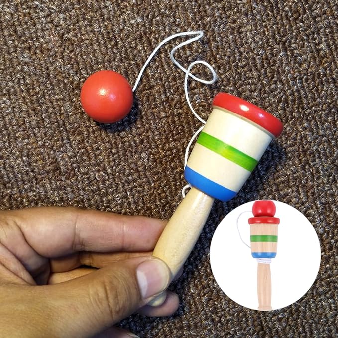 Garneck 5pcs Wooden Ball Cup Toss Game Hand Eye Coordination Balanced Catch Skill for Indoor Outdoor Parties and Birthday Gifts