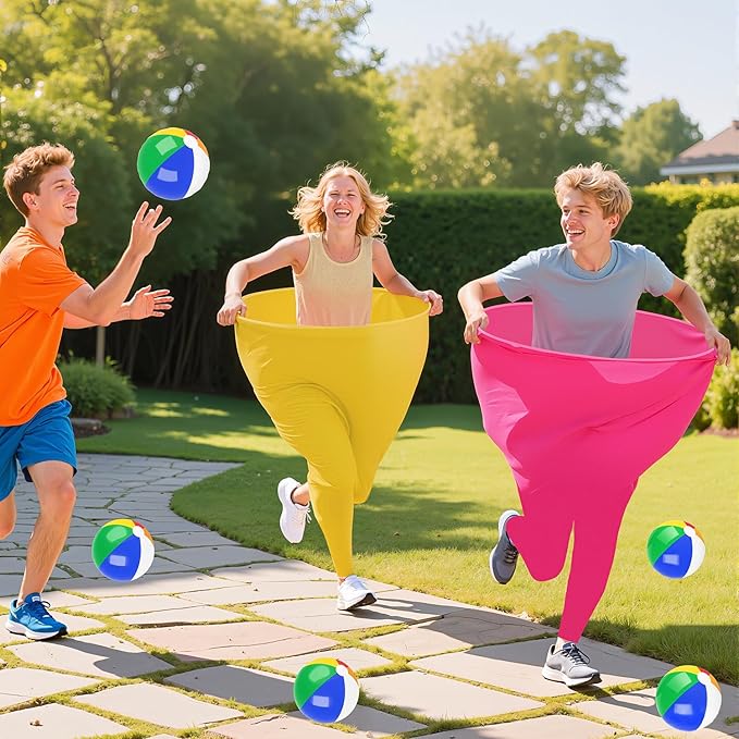 Grandma Pants Outdoor Game 4 PCS Fun Party Game Pants with 16 Bouncy Balls and 1 Air Pump (Random Colors) Granny Pants Outdoor Games for Adults and Family Entertainment Group Activities