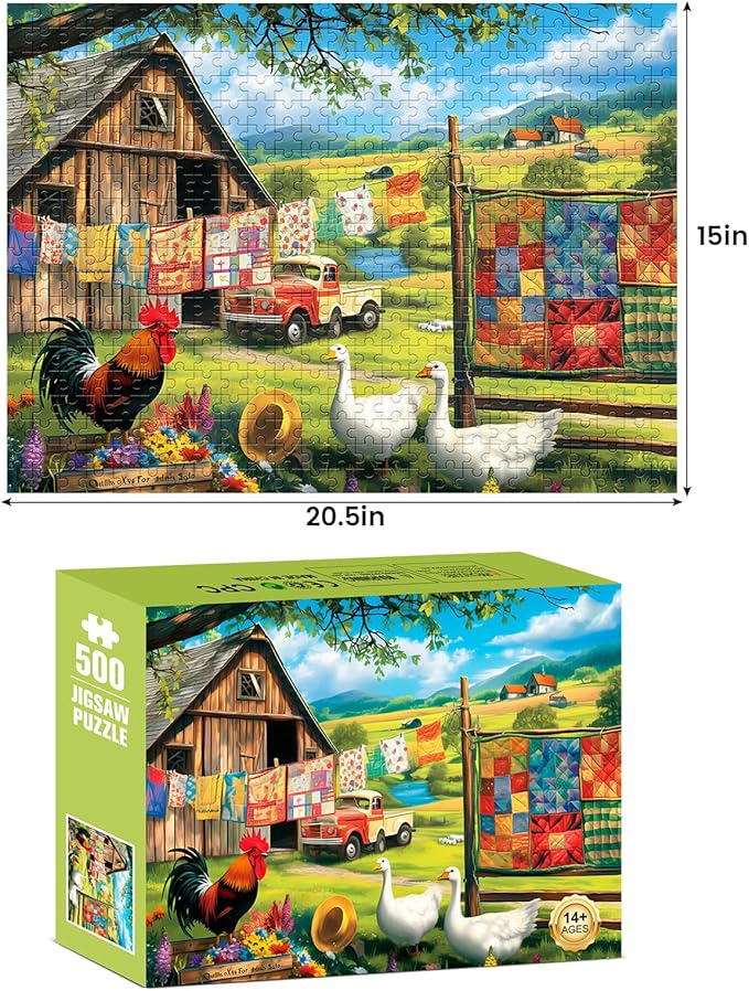 500 Pieces Puzzles for Adult Jigsaw Puzzle 500 Piece Puzzle Elderly Puzzle Chicken Duck Farm Puzzles Gift for Mom Dad Family Friend Family Activity Games Home Decor Wall Art 20.5x15IN