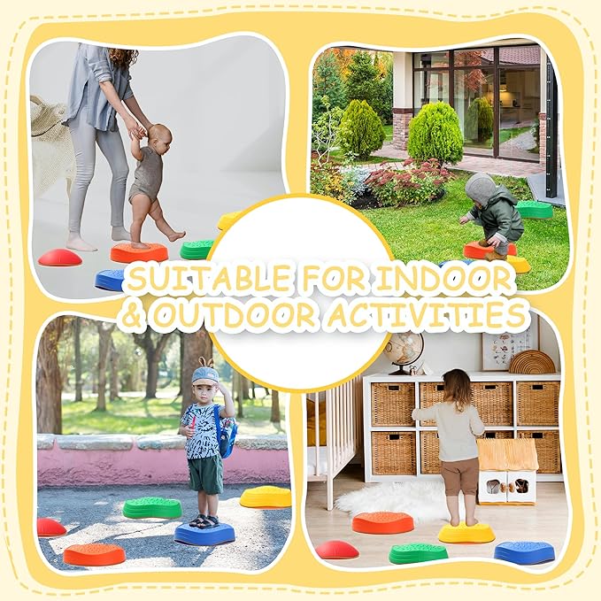 Balance Stepping Stones for Kids 5pcs Non-Slip River Stones Obstacle Course Play Indoor and Outdoor Coordination Game Sensory Toys Toddler Ages 3 4 5 6 7 8+