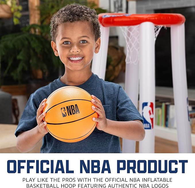 Franklin Sports NBA Alley-Hoop Kids Inflatable Toy Basketball Hoop Set - Indoor + Outdoor Mini Inflatable Hoop + Basketball Set for Kids Ages 3+ - Boys + Girls Basketball Toy - 48" Inches