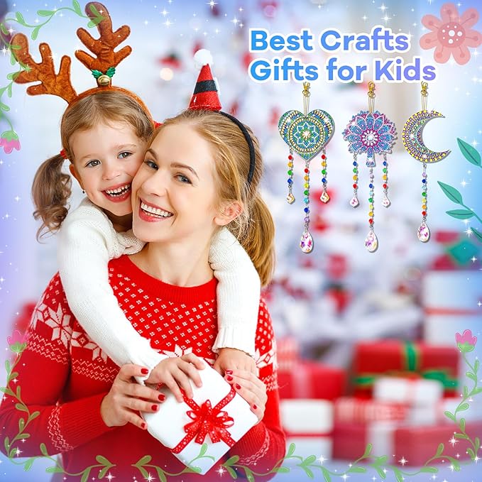 Diamond Art Kits for Kids Ages 6-12: Birthday Gifts for 7 8 9 10 Year Old Girls Teens Creative Arts & Crafts for Girls Boys DIY Wind Chime & Suncatcher Craft Kit Crystal Window Garden Decor Kit