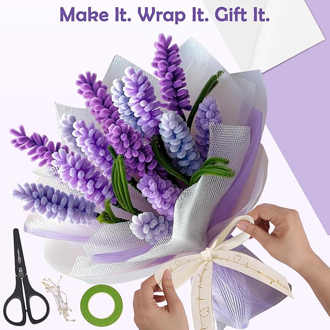 500 Pcs Pipe Cleaners Craft Kit for Flower Making, Complete DIY Bouquet Set with Chenille Stems, Craft Wire, Stamen, Tape, Ribbon & More, Perfect for Arts, Handmade Gifts & Decorations