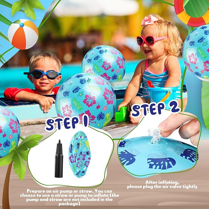 12 Pack Hawaiian Beach Ball 8.5 in Inflatable Beach Balls Bulk for Kids & Adults Cartoon Swimming Pool Toys Pool Party Favors for Birthday Summer Outdoor
