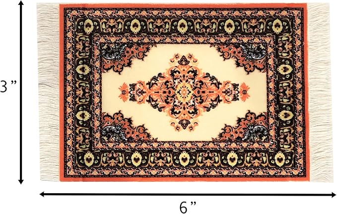 Set of 4 Dollhouse Area Rugs – Miniature Carpet Accessories for Doll Houses, 6 x 4 Inch Rectangular Floor Décor, Oriental Style