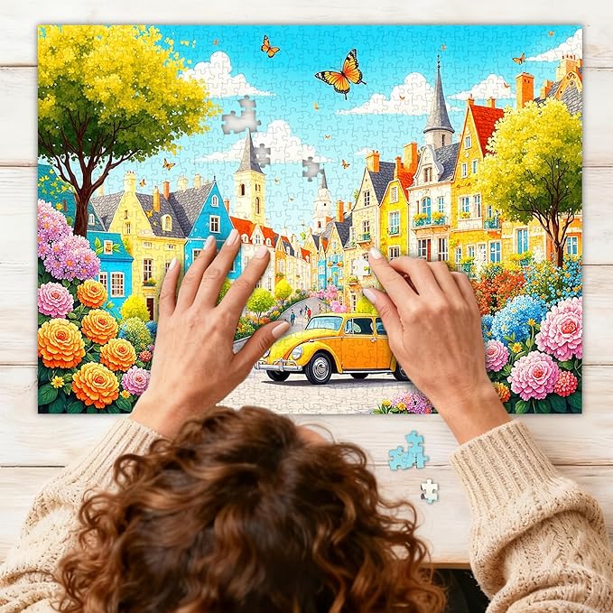 European Town Landscape Jigsaw Puzzles for Adults 1000 Pieces, City Street Scene 1000 Piece Puzzle for Adults, Hard Impossible Difficult Jigsaw Puzzles 1000 Pieces for Home Decor (27.6"x19.7")