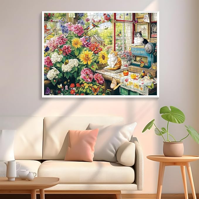 2000 Piece Puzzle for Adults, Puzzles for Adults 2000 Pieces, Cats Birds Butterflies Flowers Garden Jigsaw Puzzles, Challenging Puzzle Perfect for Game Nights, 39" X 28"