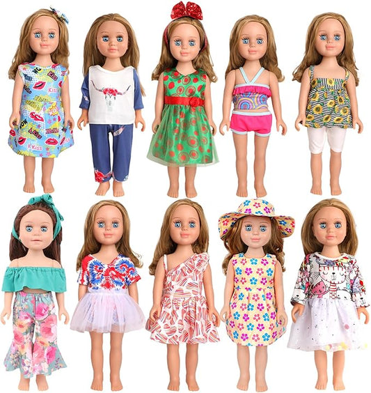10 Sets of 18 Inch American Doll Clothes, Including 10 of Doll Clothing Dress Outfits for Gift Dolls, Birthday Gifts for Kids