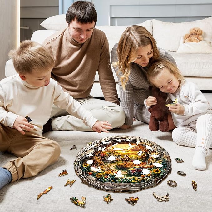 Wooden Jigsaw Puzzles, Autumn Farm Wooden Puzzles for Adults with Unique Shape, Birthday Gifts for Adults Family Game,13.4"x13.4"-300pcs