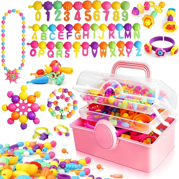 FUNZBO 850pcs Pop Beads - Jewelry Making Kit for 3 4 5 6 7 8 Year Old Little Girls, Arts and Crafts Toys for Kids, Necklace Bracelet Ring Hairband Creativity Snap Set, Easter Birthday Gifts for Kids