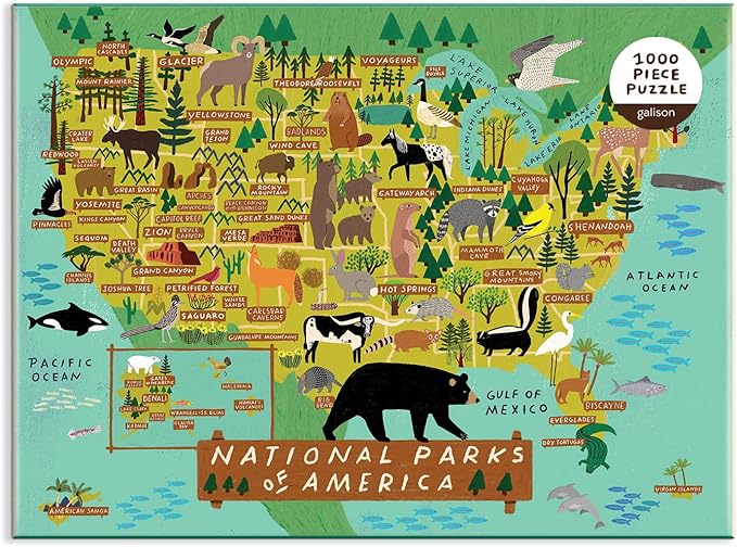 Galison National Parks of America Puzzle, 1000 Pieces, 27” x 20” – Difficult Jigsaw Puzzle Featuring Stunning and Colorful Artwork by Anne Bentley – Thick, Sturdy Pieces, Challenging Family Activity