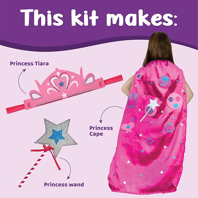 jackinthebox Princess Themed Arts and Crafts for Girls - Make a Cape, Tiara and Wand, Easter Gifts for Girls Ages 5 6 7 8 Years, 3 Craft Projects in 1 Box..