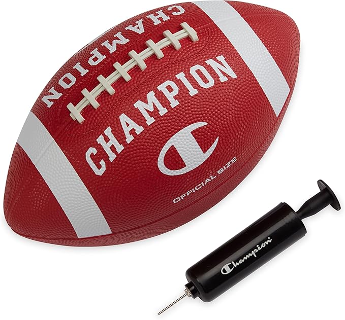 Champion Blitz Football, All-Weather Football, Enhanced Grip, Durable Rubber Cover and Molded Laces, for Outdoor Sports & Training, Includes 6 Ball Pump