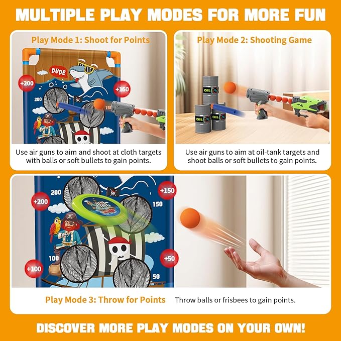 Shooting Games Toy with Player Air Guns, Shooting Target, 24 Foam Balls, Foam Darts, Oil-Tank Targets, Flying Discs, Shooting Target Toys Outdoor Game Toys for Christmas Birthday Gifts