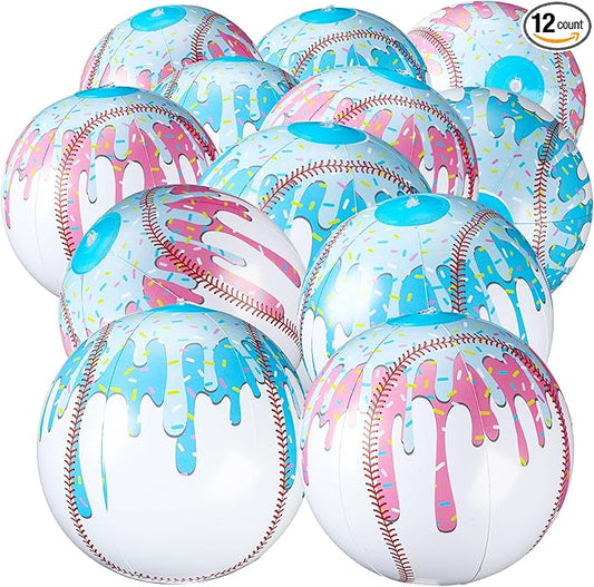 12 Pack Beach Balls, 10'' Ice Cream Drip Baseball Themed Beach Balls Inflatable Ball for Baseball Party Favors Summer Swimming Pool Birthday Holiday Outdoor Decoration(Stylish)