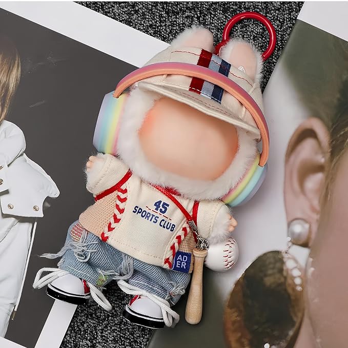 6 Set 17cm Doll Clothes, Clothes for Dolls Outfit, Accessories for 17cm Dolls Clothes Clothes Cap+Jersey+Jeans+Headphones+Sneakers+Bat & Ball, No Doll Included (Baseball Style)