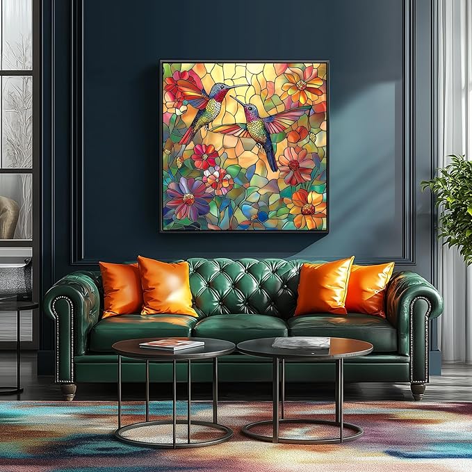 MINIWAN Hummingbird Flower 500 Piece Puzzles for Adults, Stained Glass Jigsaw Puzzles 500 Pieces, Challenging Large Piece Art Puzzle for Gifts Party Family Fun Activity Games 20x20 Inches