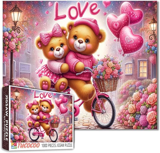 Love Puzzles for Adults 1000 Pieces Valentine's Day Jigsaw Puzzle for Adults, Little Bear Puzzle Challenging with Poster - Fun Adult Puzzle Game for Game Night (27"x20")