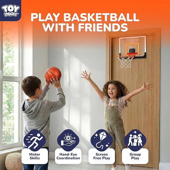 TOY Life Basketball Hoop LED Scoresboard Indoor Basketballhoop Wall Mount Over The Door Backboard for Teens Adults Boys Toys Age 8-10 Games Indoor with 4 Balls