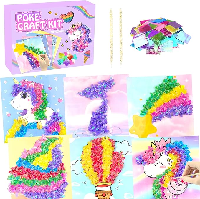 Poke-in Fun Art Fabric Craft- Magical Dream Decor,Mess Free Kids'Paper Craft Kits,Arts and Crafts for Kids,DIY Art Activity Birthday Christmas Gift Ideas for Children,Toys for Girls &Boys Ages 4-10+