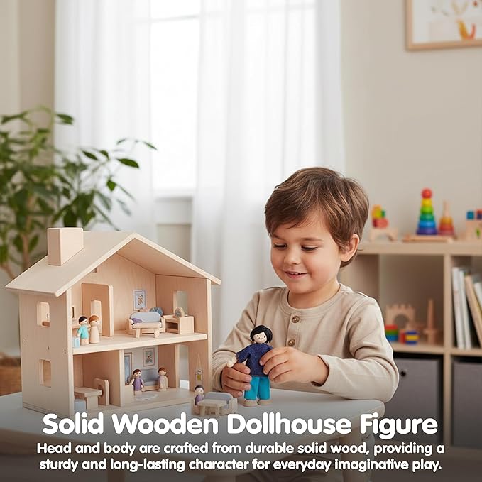 PlanToys® Father Wooden Dollhouse Figurine | Poseable 1:12 Scale Mini Doll (5 Inch) | Dollhouse Accessories for Pretend Play | Eco-Friendly Montessori Toy for Kids Ages 3+