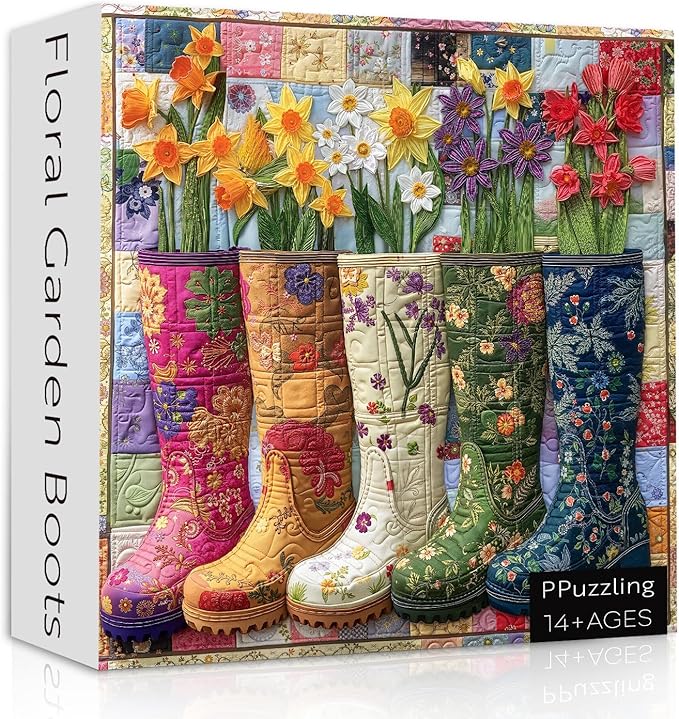 Colorful Flower Boots Puzzles for Adults 1000 Pieces, Plant Floral Boot Garden Jigsaw Puzzle, Blooming Boots Aesthetic Art Puzzle, Hard Challenging Puzzles for Adults