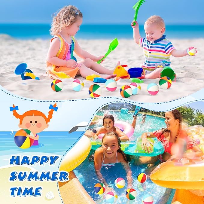 Jerify 24 Pcs Mini Beach Stress Balls 2.5 Inch Foam PU Relief Stress Ball Mini Rainbow Blow Up Beach Balls Toys for Girls Boys Birthday Beach Hawaiian Party Favors Summer Pool Games (Mix Color)