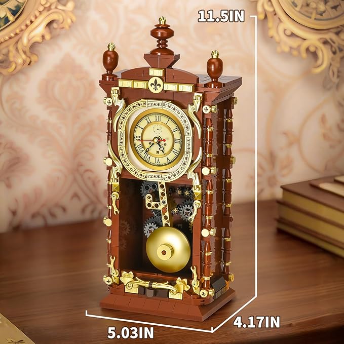Retro Clock Building Set for Adults,Vintage Pendulum Clock Model with Rotating Gears,Home Decor Mechanical Building Blocks Toys, Gift for Boys and Girls 8+ (751 Pieces)