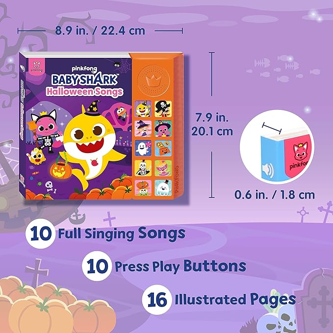 Baby Shark Halloween Songs Musical Sound Book for Toddlers 1–3 | 10 Buttons, 10 Songs Interactive Learning Toy by Pinkfong